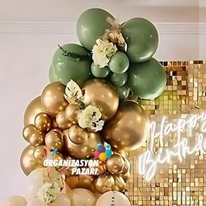 Balon Seti Okaliptus-Krom Gold-Deniz Kumu 60 Lı Balon Zinciri Seti