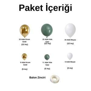 Balon Seti Krom Gold-Ada Çayı-Pastel Beyaz 60 Lı Balon Zinciri Seti