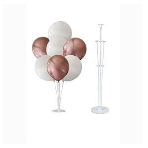 10 lu Krom Rose Gold-Beyaz Balonlu Stand Set + 1 Adet Balon Standı