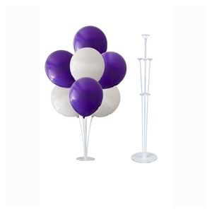 10 lu Mor-Beyaz Balonlu Stand Set + 1 Adet Balon Standı