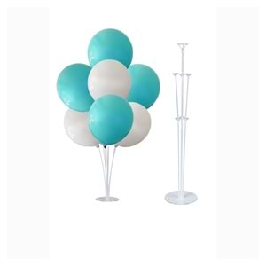 10 lu Turkuaz-Beyaz Balonlu Stand Set + 1 Adet Balon Standı