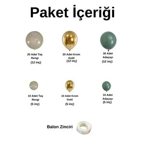 Balon Seti Krom Gold-Deniz Kumu-Okaliptus 100 Lü Balon Zinciri Seti