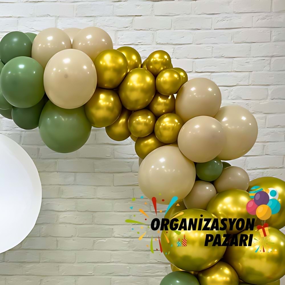 Balon Seti Krom Gold-Deniz Kumu-Okaliptus 60 Lı Balon Zinciri Seti