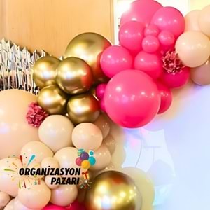 Balon Seti Fuşya-Krom Gold-Deniz Kumu 100 Lü Balon Zinciri Seti