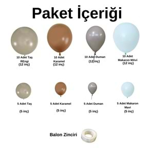 Balon Seti Taş Rengi-Karamel-Duman-Makaron Mavi 60 Lı Balon Zinciri Seti