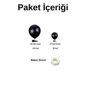 Balon Seti Pastel Siyah 60 Lı Balon Zinciri Seti