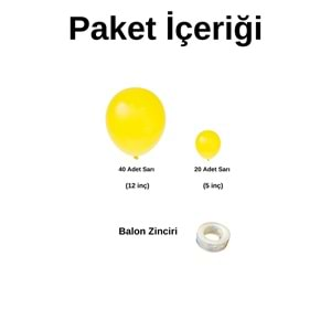 Balon Seti Pastel Sarı 60 Lı Balon Zinciri Seti