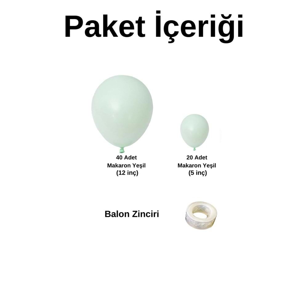 Balon Seti Makaron Yeşil 60 Lı Balon Zinciri Seti