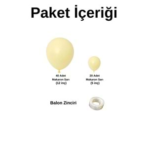 Balon Seti Makaron Sarı 60 Lı Balon Zinciri Seti