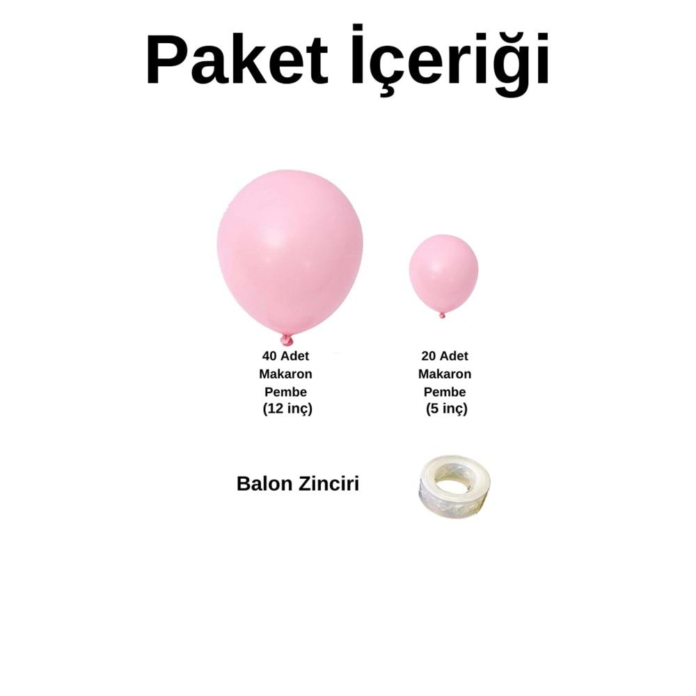 Balon Seti Makaron Pembe 60 Lı Balon Zinciri Seti