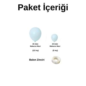 Balon Seti Makaron Mavi 60 Lı Balon Zinciri Seti