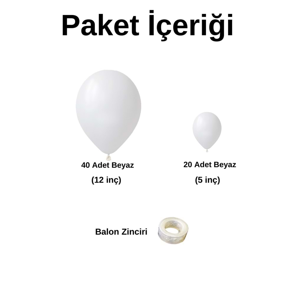 Balon Seti Pastel Beyaz 60 Lı Balon Zinciri Seti