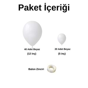 Balon Seti Pastel Beyaz 60 Lı Balon Zinciri Seti