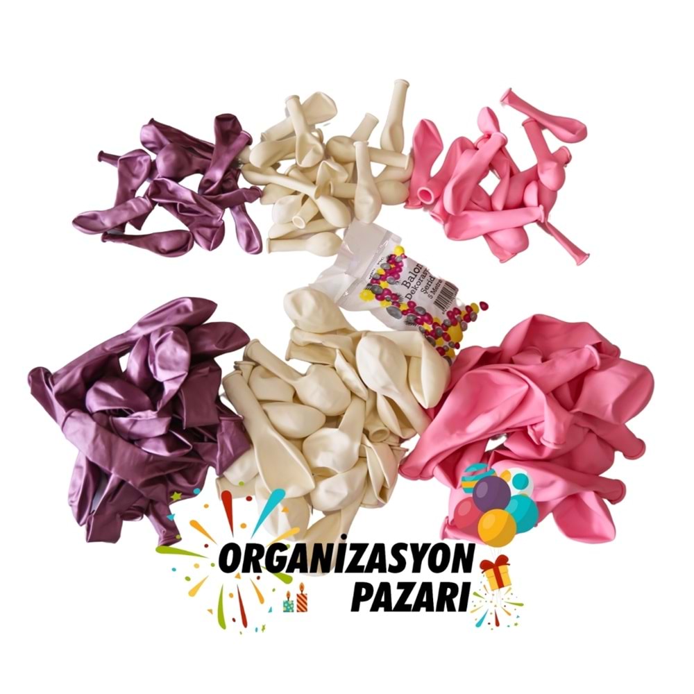 Balon Seti Krom pembe-Pembe-Beyaz 100 Lü Balon Zinciri Seti