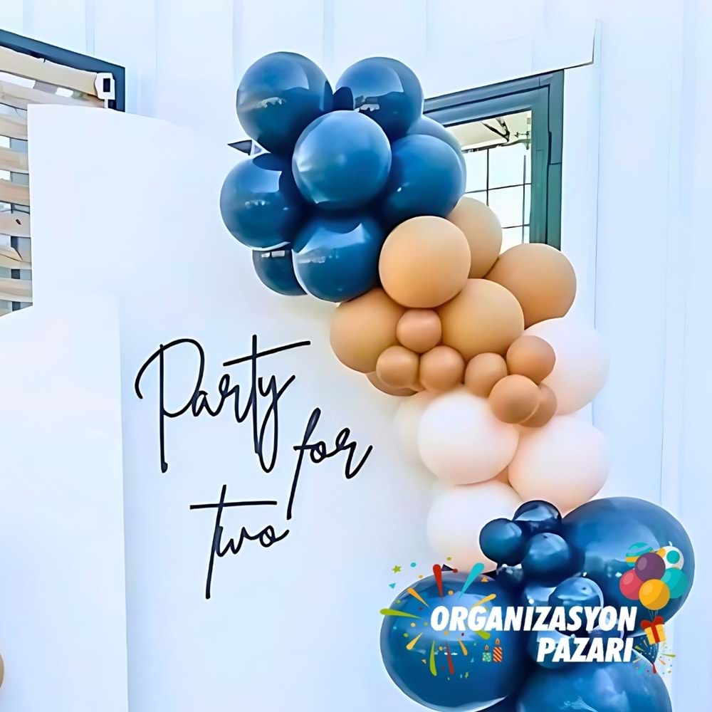 Balon Seti Gece Mavisi-Beyaz-Karamel-Makaron-Somon 100 Lü Balon Zinciri Seti