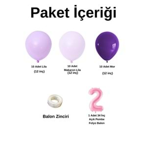 2 Yaş Doğum Günü Seti Lila-Makaron Lila-Mor 30 lu (Açık Pembe)