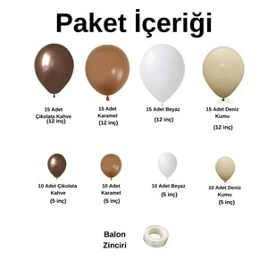 Balon Seti Çikolata Kahve-Karamel-Deniz Kumu-Beyaz 100 Lü Balon Zinciri Seti