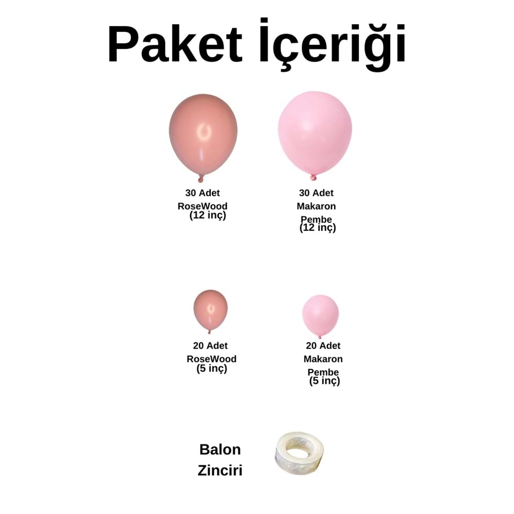 Balon Seti Makaron Pembe-Rosewood 100 Lü Balon Zinciri Seti