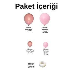 Balon Seti Makaron Pembe-Rosewood 60 Lı Balon Zinciri Seti