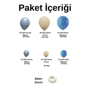 Balon Seti Derin Okyanus-Deniz Kumu-Fırtına Mavisi 100 Lü Balon Zinciri seti