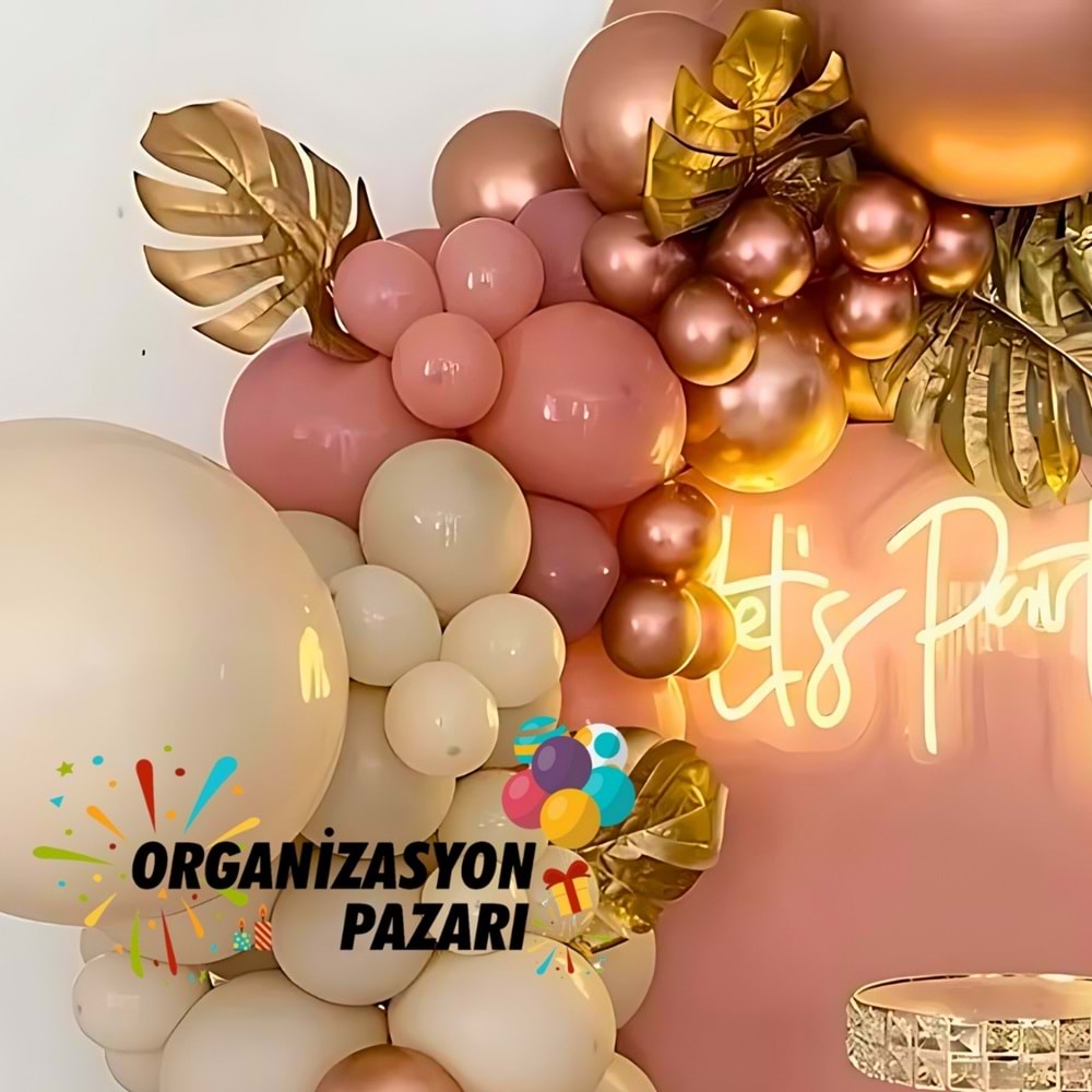 Balon Seti Rose Gold-Deniz Kumu-Rosewood 100 Lü Balon Zinciri Seti