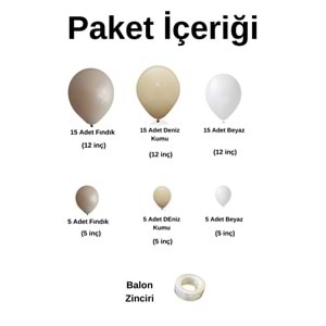 Balon Seti Fındık-Deniz Kumu-Beyaz 60 Lı Balon Zinciri Seti