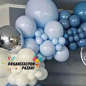 Balon Seti Beyaz-Makaron Mavi-Derin Okyanus 60 Lı Balon Zinciri Seti
