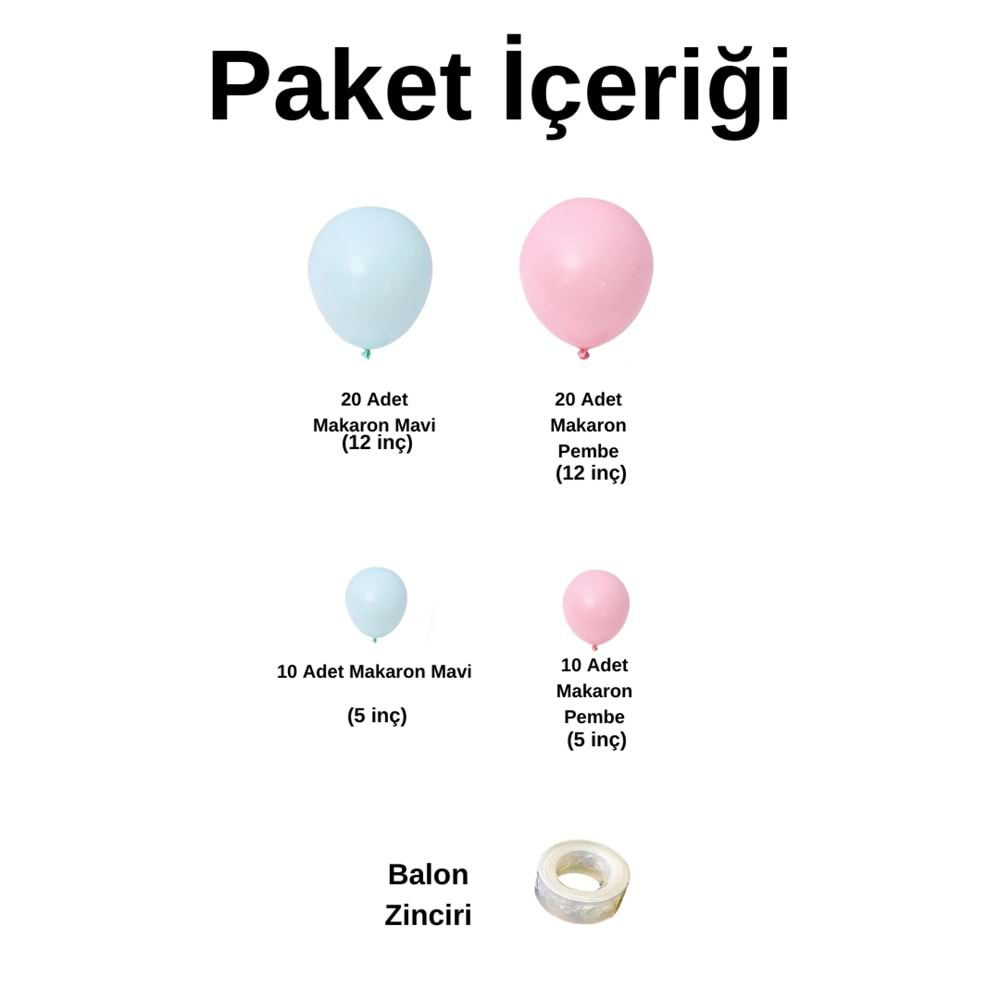 Balon Seti Makaron Pembe-Makaron Mavi 60 Lı Balon Zinciri Seti