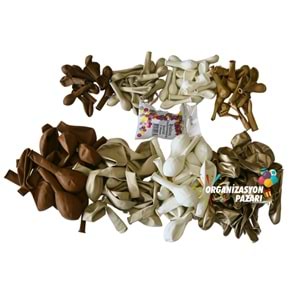 Balon Seti Krom Gold-Karamel-Deniz Kumu-Beyaz 100 lü Balon Zinciri Seti