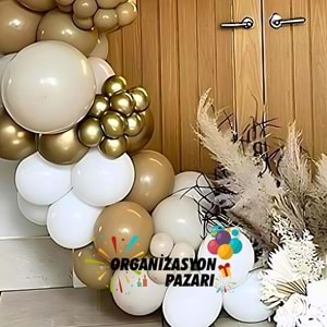 Balon Seti Krom Gold-Karamel-Deniz Kumu-Beyaz 100 lü Balon Zinciri Seti