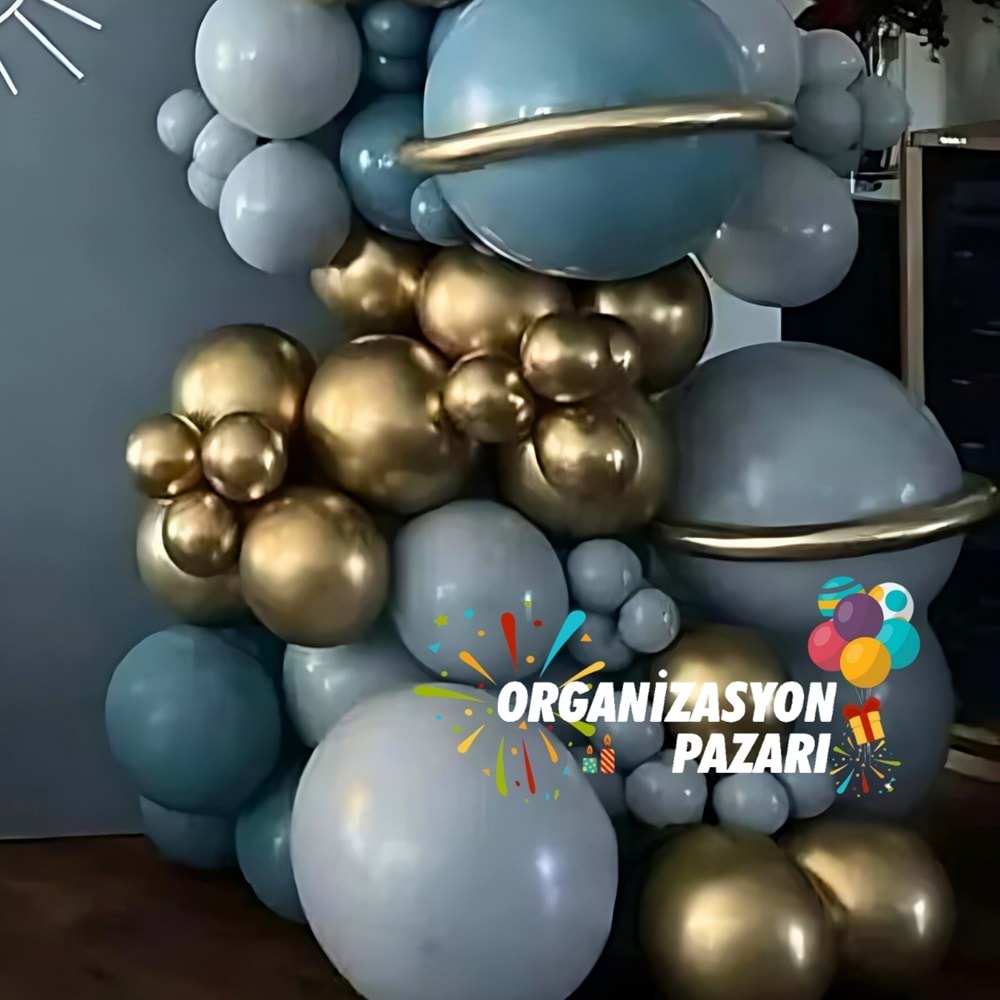Balon Seti Krom Gold-Derin Okyanus-Fırtına Mavisi 100 Lü Balon Zinciri Seti