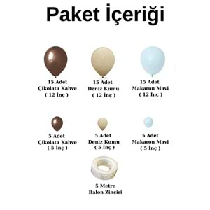 Balon Seti Çikolata Kahve-Deniz Kumu-Makaron Mavi 60 Lı Balon Zinciri Seti