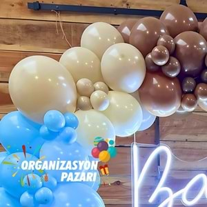 Balon Seti Çikolata Kahve-Deniz Kumu-Makaron Mavi 60 Lı Balon Zinciri Seti