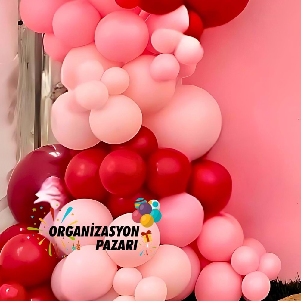 Balon Seti DeepRed-Makaron Pembe-Pastel Pembe 60 Lı Balon Zinciri Seti