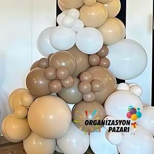 Balon Seti Deniz Kumu-Beyaz-Çikolata Kahve 60 Lı Balon Zinciri Seti