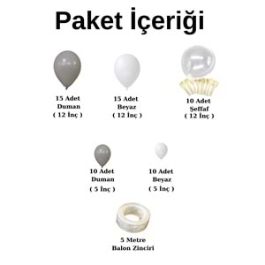 Balon Seti Duman-Beyaz-Şeffaf 60 Lı Balon Zinciri Seti