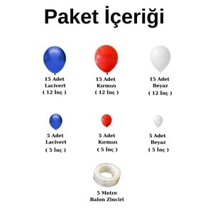 Balon Seti Lacivert-Kırmızı-Beyaz 60 Lı Balon Zinciri Seti