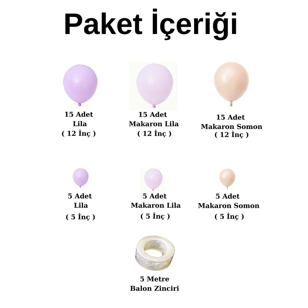 Balon Seti Lila-Makaron Lila-Makaron Somon 60 Lı Balon Zinciri Seti