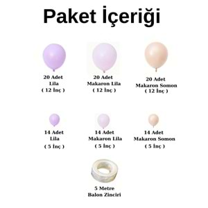 Balon Seti Lila-Makaron Lila-Makaron Somon 100 lü Balon Zinciri Seti