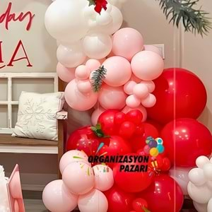 Balon Seti Makaron Pembe-Kırmızı-Beyaz 60 Lı Balon Zinciri Seti