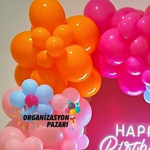 Balon Seti Fuşya-Makaron Pembe-Turuncu-Makaron Mavi 100 Lü Balon Zinciri Seti