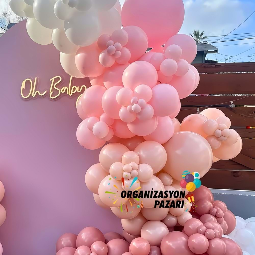 Balon Seti Rosewood-Makaron Somon-Makaron Pembe-Beyaz 60 Lı Balon Zinciri Seti