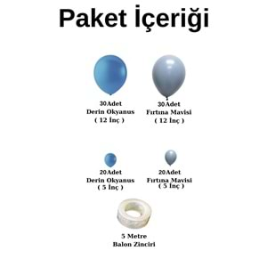 Balon Seti Derin Okyanus-Fırtına Mavi 100 Lü Balon Zinciri Seti