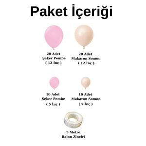 Balon Seti Şeker Pembe-Makaron Somon 60 Lı Balon Zinciri Seti